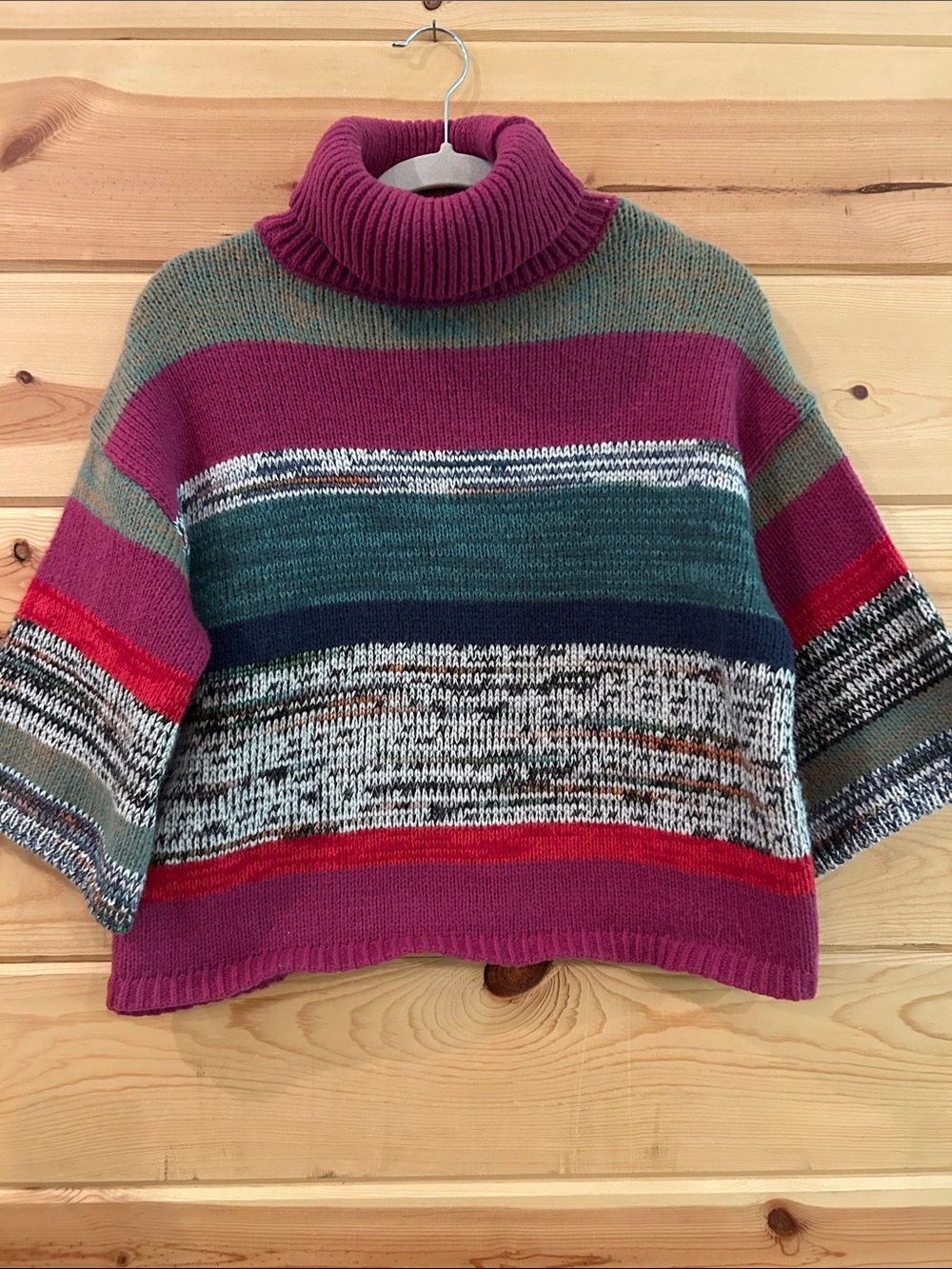 Knox Rose Multicolor Striped Cowl Neck Sweater - Fuchsia, Green, Navy, Size S